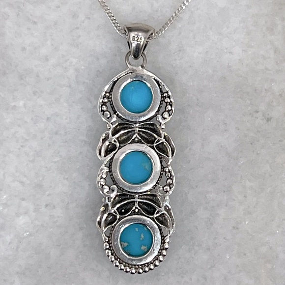 Arizona Sleeping Beauty Turquoise Sterling Silver Trilogy Pendant Neckla… - Picture 13 of 14